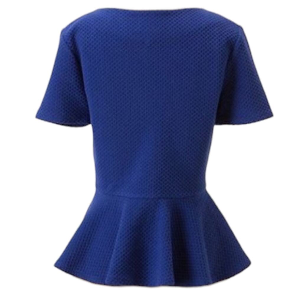 NWOT Ganni Anthropologie Peplum Blue Short Sleeve Blouse V-Neck Top Buttons XS - Picture 5 of 14